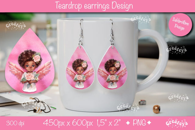 Angel-Inspired Valentine Earrings – Watercolor Teardrop PNG Sublimation Createya Design 