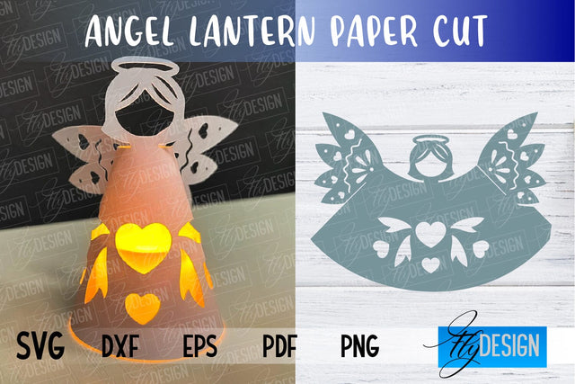 Angel Lantern SVG | Paper Cut SVG | Christmas Design | SVG File SVG Fly Design 