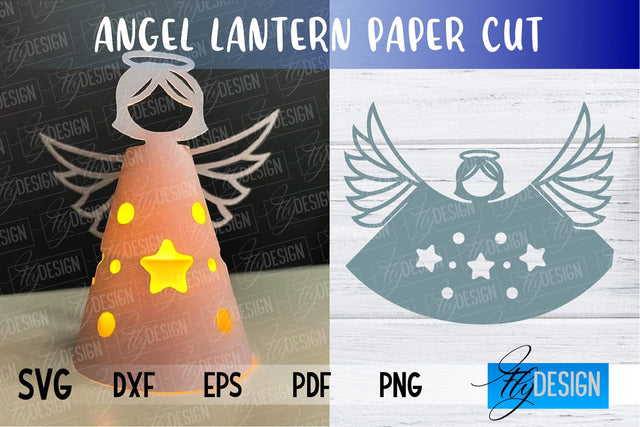 Angel Lantern SVG | Paper Cut SVG | Christmas Design | SVG File SVG Fly Design 