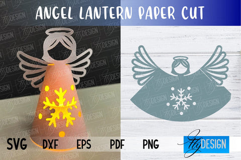 Angel Lantern SVG | Paper Cut SVG | Christmas Design SVG Fly Design 