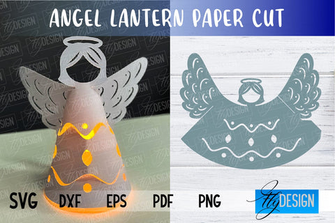 Angel Lantern SVG | Paper Cut SVG | Christmas Design SVG Fly Design 