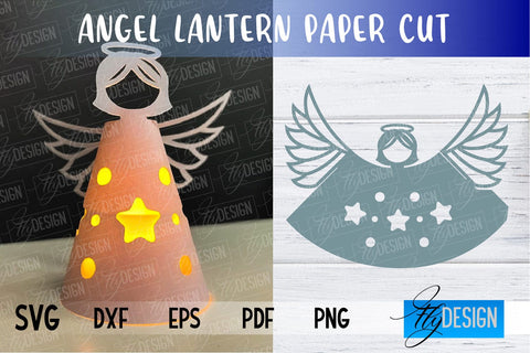 Angel Lantern SVG | Paper Cut SVG | Christmas Design SVG Fly Design 