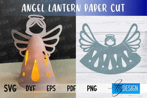 Angel Lantern SVG | Paper Cut SVG | Christmas Design SVG Fly Design 