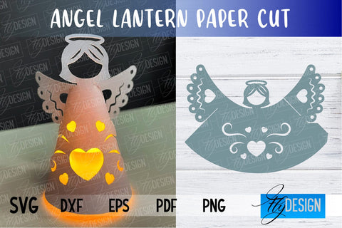 Angel Lantern SVG | Paper Cut SVG | Christmas Design SVG Fly Design 