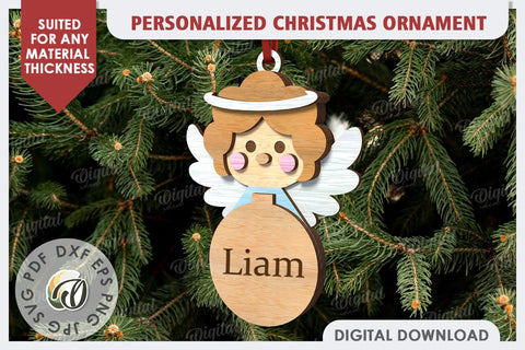 Angel Personalized Christmas Ornament Laser Cut. Xmas SVG SVG Evgenyia Guschina 