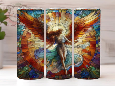 Angel Stained Glass 20 oz Skinny Tumbler Sublimation Design, Straight & Tapered Tumbler Png, Holy Angelic Tumbler Png, Digital Download PNG Sublimation Lara' s Designs 