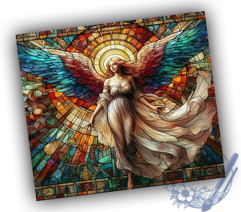Angel Stained Glass 20oz Skinny Tumbler PNG, Colorful Holy Angelic Tumbler Sublimation Wrap, Straight & Tapered Tumbler Wrap, Instant Digital Download Sublimation ToriDesigns 