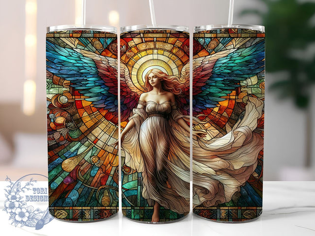 Angel Stained Glass 20oz Skinny Tumbler PNG, Colorful Holy Angelic Tumbler Sublimation Wrap, Straight & Tapered Tumbler Wrap, Instant Digital Download Sublimation ToriDesigns 