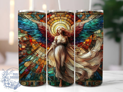 Angel Stained Glass 20oz Skinny Tumbler PNG, Colorful Holy Angelic Tumbler Sublimation Wrap, Straight & Tapered Tumbler Wrap, Instant Digital Download Sublimation ToriDesigns 
