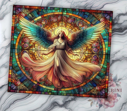 Angel Stained Glass 20oz Tumbler Wrap PNG, Holy Angelic Tumbler PNG Sublimation Design, Straight & Tapered Tumbler Wrap, Instant Digital Download Sublimation Li Zamperini 