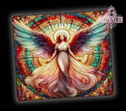 Angel Stained Glass 20oz Tumbler Wrap Sublimation Design, Straight Tapered Tumbler Wrap, Colorful Holy Angelic Tumbler Png, Instant Digital Download Sublimation SvggirlplusArt 