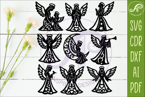 Angel SVG Silhouette Bundle 9 designs SVG APInspireddesigns 
