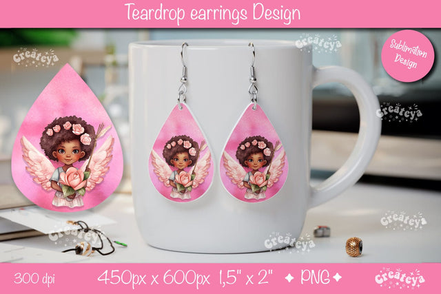 Angel Teardrop Earrings – Valentine’s Day Watercolor Sublimation Sublimation Createya Design 