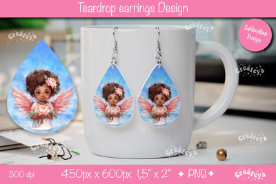 Angel-Themed Teardrop Earrings – Valentine’s Day Sublimation Sublimation Createya Design 