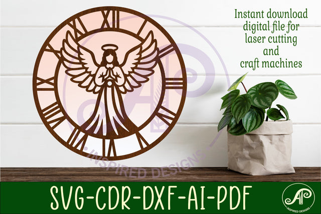 Angel Wall Clock SVG, Christian Laser Cut Clock SVG APInspireddesigns 