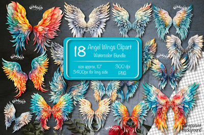 Angel Wings Clipart Bundle PNG Transparent wings png Watercolor Clipart PNG Sublimation Illustration Sublimation Createya Design 