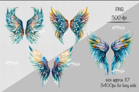 Angel Wings Clipart PNG Transparent wings png Watercolor Clipart PNG Sublimation Illustration Sublimation Createya Design 