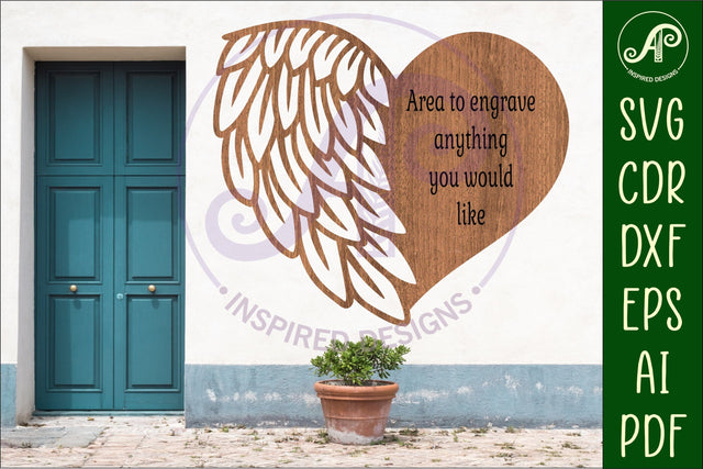 Angel wings half heart wall sign, SVG file. SVG APInspireddesigns 