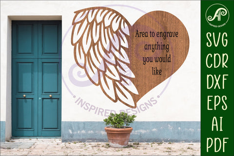 Angel wings half heart wall sign, SVG file. SVG APInspireddesigns 
