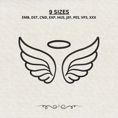 Angel Wings Halo Machine Embroidery Design – Memorial Wings Outline Embroidery File Embroidery/Applique DESIGNS PatternFeed8 