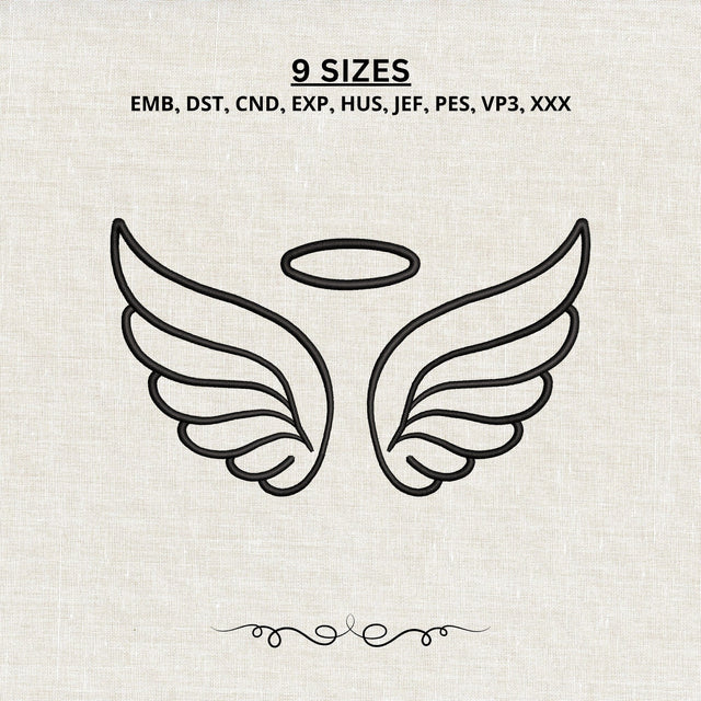 Angel Wings Halo Machine Embroidery Design – Memorial Wings Outline Embroidery File Embroidery/Applique DESIGNS PatternFeed8 