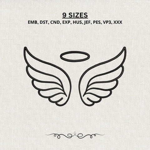Angel Wings Halo Machine Embroidery Design – Memorial Wings Outline Embroidery File Embroidery/Applique DESIGNS PatternFeed8 