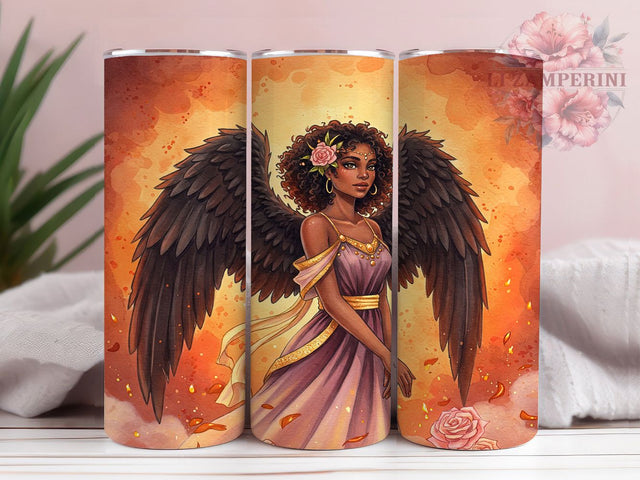 Angel Wings Spiritual Goddess Tumbler, Black Girl Magic Wrap, 20oz Tumbler Sublimation, Ethereal Angel Art, Spiritual Goddess Design, Elegant Guardian Angel Sublimation Li Zamperini 