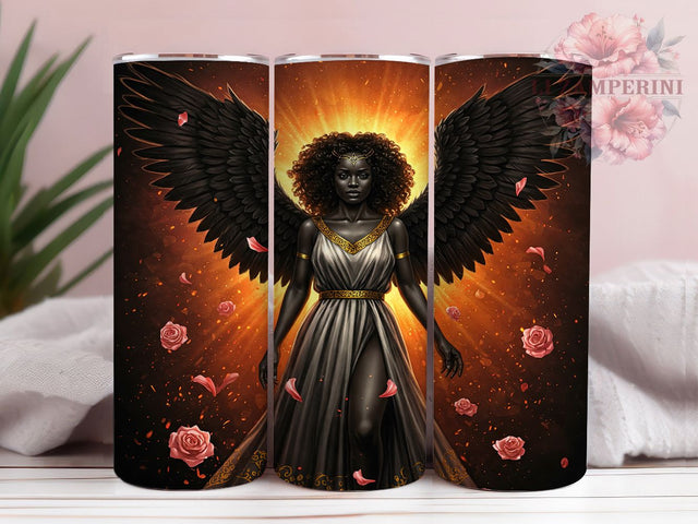 Angel Wings Spiritual Goddess Tumbler, Black Girl Magic Wrap, 20oz Tumbler Sublimation, Ethereal Angel Art, Spiritual Goddess Design, Elegant Guardian Angel Sublimation Li Zamperini 