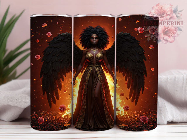 Angel Wings Spiritual Goddess Tumbler, Black Girl Magic Wrap, 20oz Tumbler Sublimation, Ethereal Angel Art, Spiritual Goddess Design, Elegant Guardian Angel Sublimation Li Zamperini 