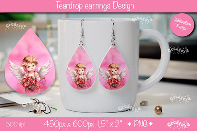 Angel Wings Teardrop Earrings – Valentine Sublimation PNG Sublimation Createya Design 