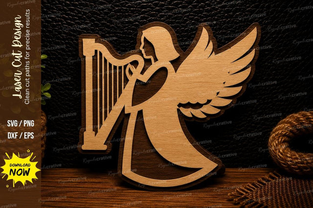 Angel with Harp Laser Cut SVG Design SVG Regulrcrative 