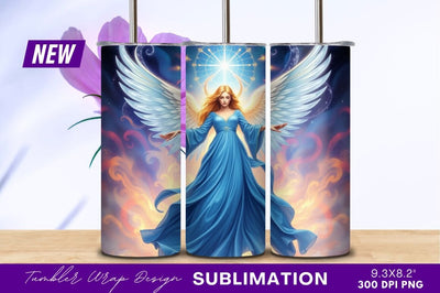 Angel with wings in blue gown tumbler png Sublimation Regulrcrative 