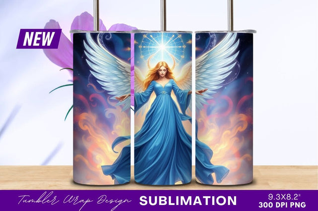 Angel with wings in blue gown tumbler png Sublimation Regulrcrative 