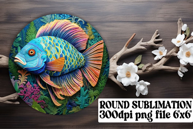 Angelfish Elegance 3D Embroidered Sublimation Circle Keychain Sublimation afrosvg 