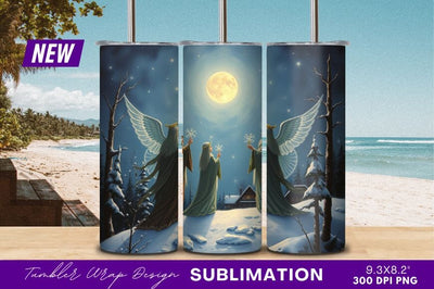 Angels Winter Night Moonlit Scene Tumbler Png Sublimation Regulrcrative 