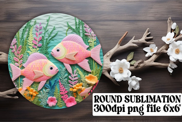 Angler's Dream 3D Embroidered Fish Round Sublimation Template Sublimation afrosvg 