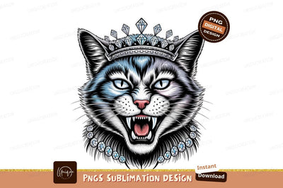 Angry Cat Diamond Crown Sublimation Png Sublimation Designangry 