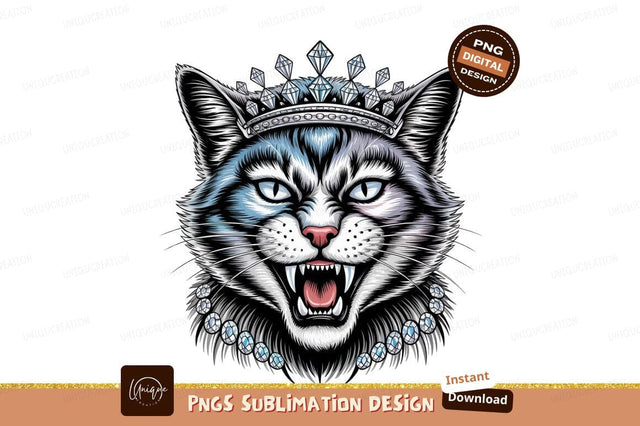 Angry Cat Diamond Crown Sublimation Png Sublimation Designangry 