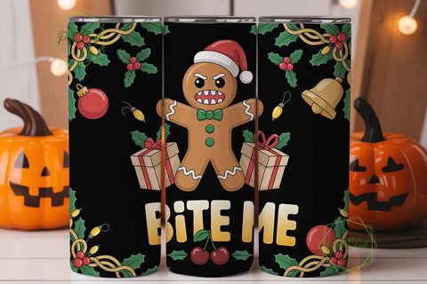 Angry Gingerbread Christmas Tumbler Wrap Sublimation PixelChick 