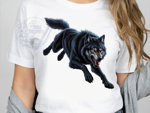 Angry Wolf Power T-Shirt PNG, Fierce Animal, Black Wolf, Dynamic Leap, Sublimation PNG, Wildlife Power, Predator Shirt Sublimation ToriDesigns 