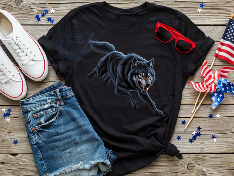 Angry Wolf Power T-Shirt PNG, Fierce Animal, Black Wolf, Dynamic Leap, Sublimation PNG, Wildlife Power, Predator Shirt Sublimation ToriDesigns 