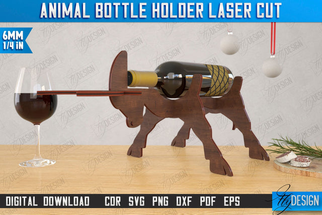 Animal Bottle Holder Laser Cut | Wine Bottle Rack | Tabletop Wine Rack | Bull | CNC File SVG Fly Design 