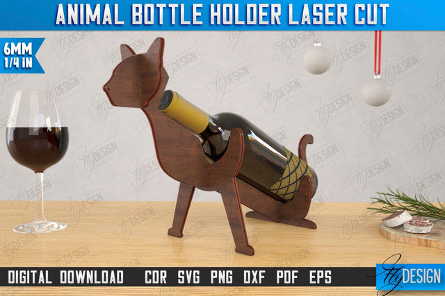 Animal Bottle Holder Laser Cut | Wine Bottle Rack | Tabletop Wine Rack | Cat | CNC File SVG Fly Design 