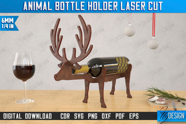 Animal Bottle Holder Laser Cut | Wine Bottle Rack | Tabletop Wine Rack | Deer | CNC File SVG Fly Design 