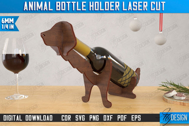 Animal Bottle Holder Laser Cut | Wine Bottle Rack | Tabletop Wine Rack | Dog | CNC File SVG Fly Design 