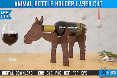 Animal Bottle Holder Laser Cut | Wine Bottle Rack | Tabletop Wine Rack | Donkey | CNC File SVG Fly Design 