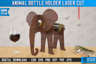 Animal Bottle Holder Laser Cut | Wine Bottle Rack | Tabletop Wine Rack | Elephant | CNC File SVG Fly Design 