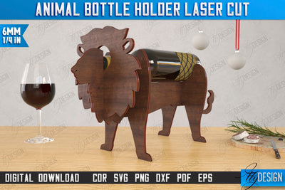 Animal Bottle Holder Laser Cut | Wine Bottle Rack | Tabletop Wine Rack | Lion | CNC File SVG Fly Design 