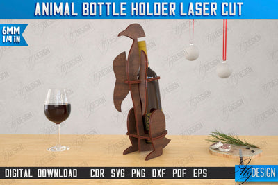 Animal Bottle Holder Laser Cut | Wine Bottle Rack | Tabletop Wine Rack | Penguin | CNC File SVG Fly Design 