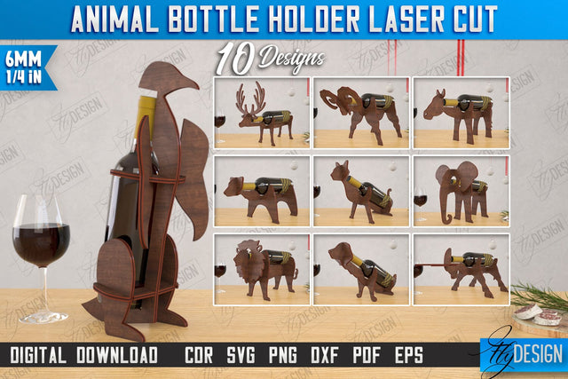 Animal Bottle Holders Laser Cut Bundle | Wine Bottle Rack | Tabletop Wine Rack | CNC Files SVG Fly Design 
